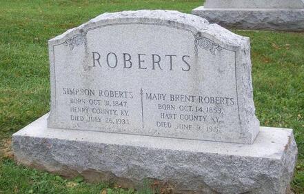 Grave of Simpson and Mary Brent Roberts, Cemetery Hill, Springfield, KY